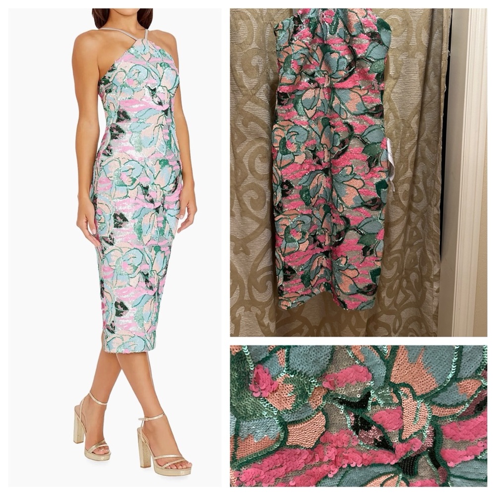Dress the Population Aidan Sequined Floral Midi-Dress